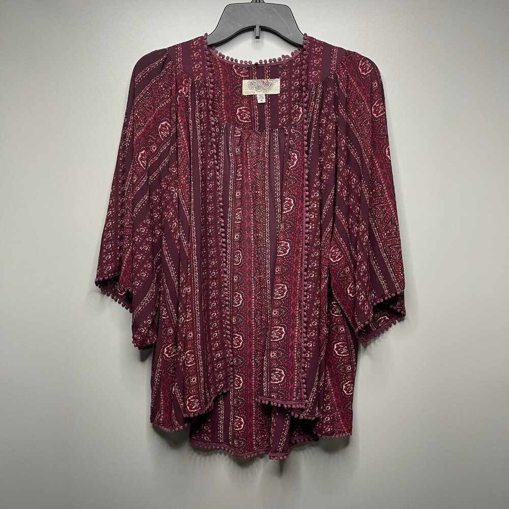 Ecote Urban Outfitters Boho Geometric Tribal Print Kimono Sleeve Burgundy Small